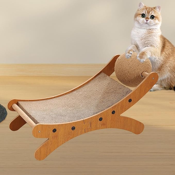 Cat Scratcher Bed for Indoor Cats Mini Beach Chair with Scratching Ball - Sturdy Furniture Pet Bed for Small Animals & Kittens- Corrugated Paper