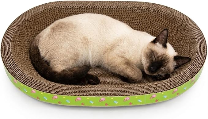Cardboard Cat Scratcher Bed, Large Oval Scratch Pad for Indoor Cats, Durable High-Density Corrugated Scratcher Couch, Furniture Protector, 18.9" Lx12.6 Wx3.1 H