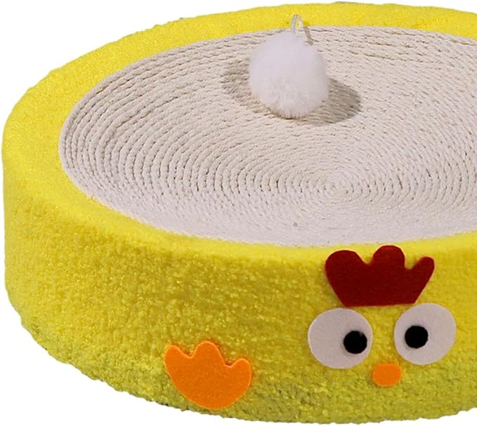 Cat Scratch Pad Bowl Nest Corrugated Cat Lounge Comfortable Claw with Interaction Ball Toy Furniture Protector, Yellow Circle