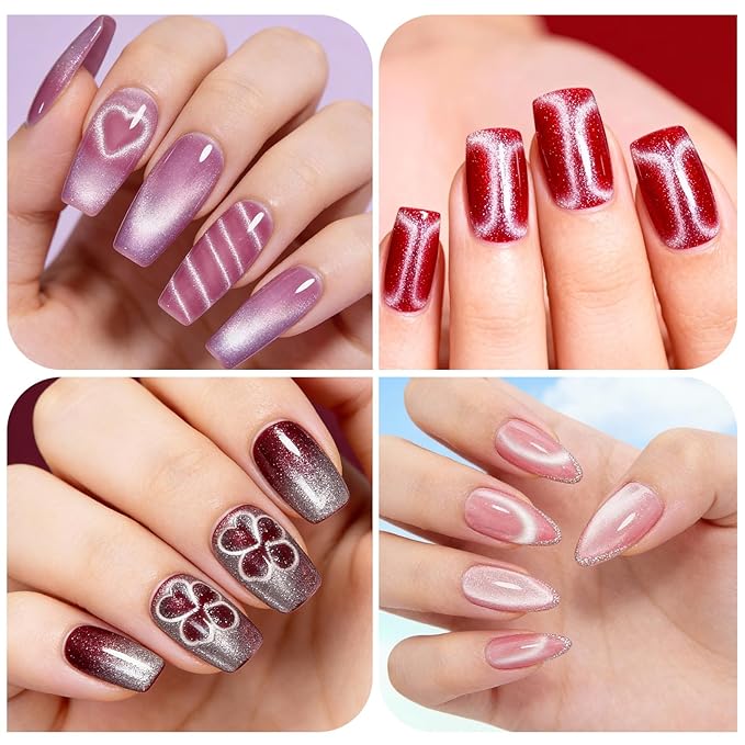 WOKOTO 2 PCS Nail Magnets For Nail Art Designs Tools For Nails, 3 In 1 And 4 In 1 Cat Eye Magnets Pen Sticks For Cat Eye Magnetic Nails, Heart, Grid & French Nail Art Designs Nail Polish Magnet Set