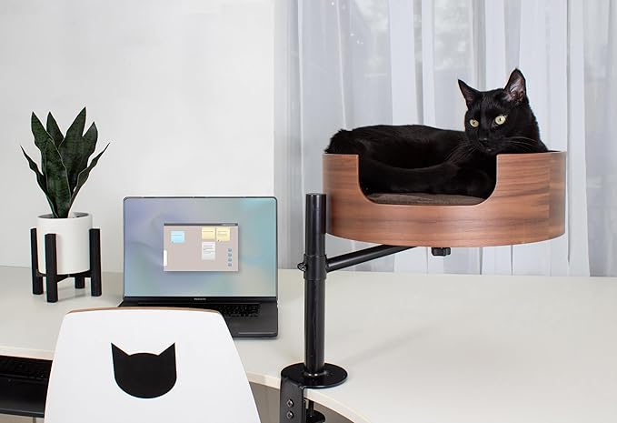 Desk Nest® Cat Bed– Space-Saving, Elevated Bed for Cats – Keeps Desks Clear, 360° Adjustable, Supports 25 lbs – Secure, Stylish and Durable – Perfect for Home Office – Walnut Wood Finish