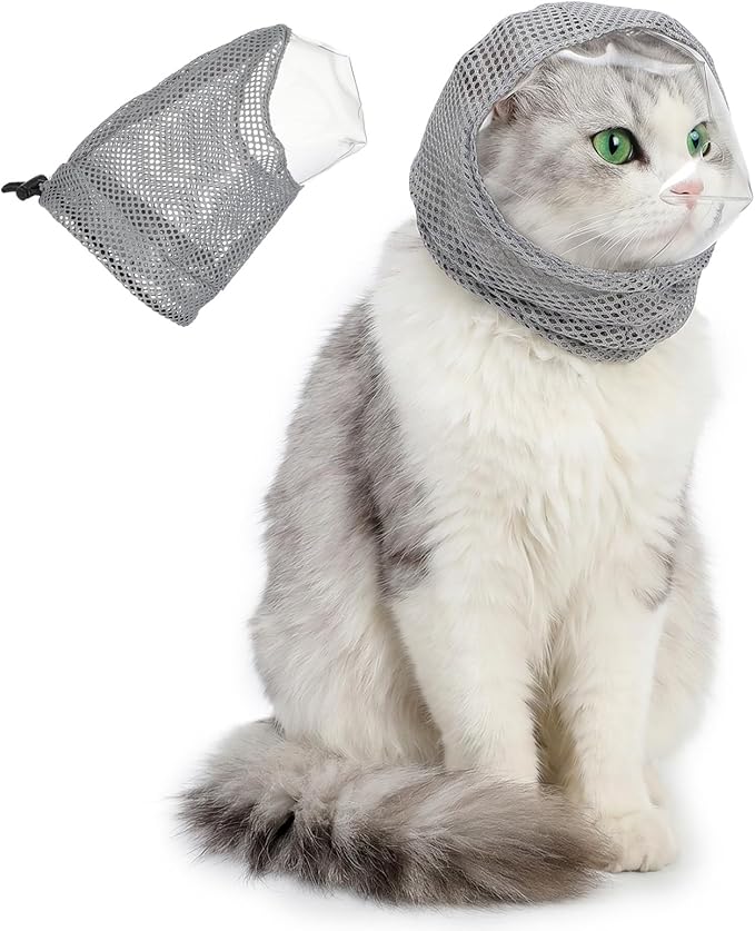 Adjustable Cat Muzzle for Grooming Biting Prevention Breathable TPU Cats Pet Head Cover Cats Helmet for Grooming with Transparent Anti-Bite Bubble Muzzle for Nail Trimming Bathing Vet Visits(S)