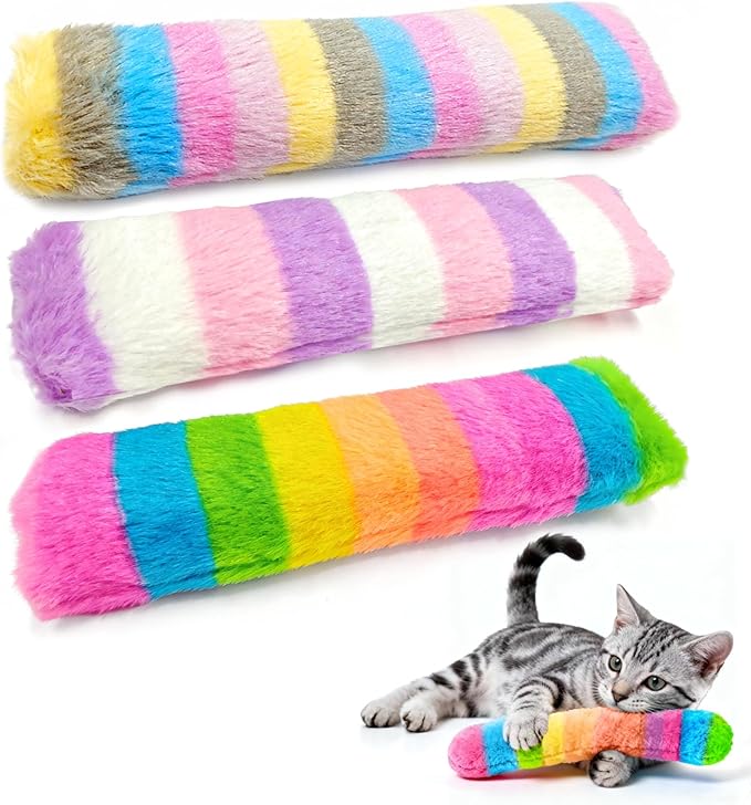 Kerros Cat Toys Pillows 3 Pack, Soft Cat Kitten Toy with Catnip Inside Interactive Toys for Indoor Cats Kittens Self Play, Kick, Swatting, Biting, Hunting, Exercise