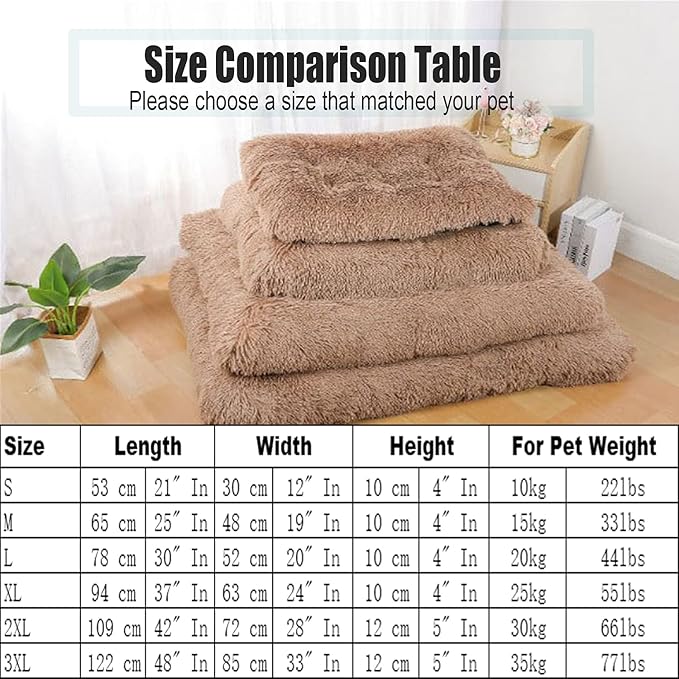 Long Plush Calming Pet Bed Cuddler Pet Bed for Dogs and Cats Fluffy Faux Fur Dog Bed with Anti Slip Bottom Machine Washable Pet Sleep Bed Crate Mat Pink M