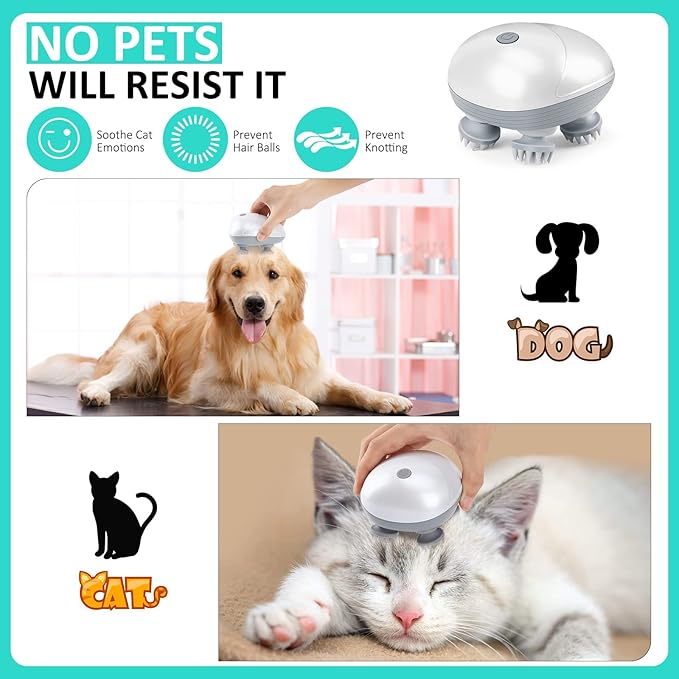 Electric Pet Massager for Dogs and Cats, Cordless Handheld Tool with 4 Massage Heads and 96 Massage Nodes, Back Scratcher for Relieving Tension, Tight Muscles, and Stiffness