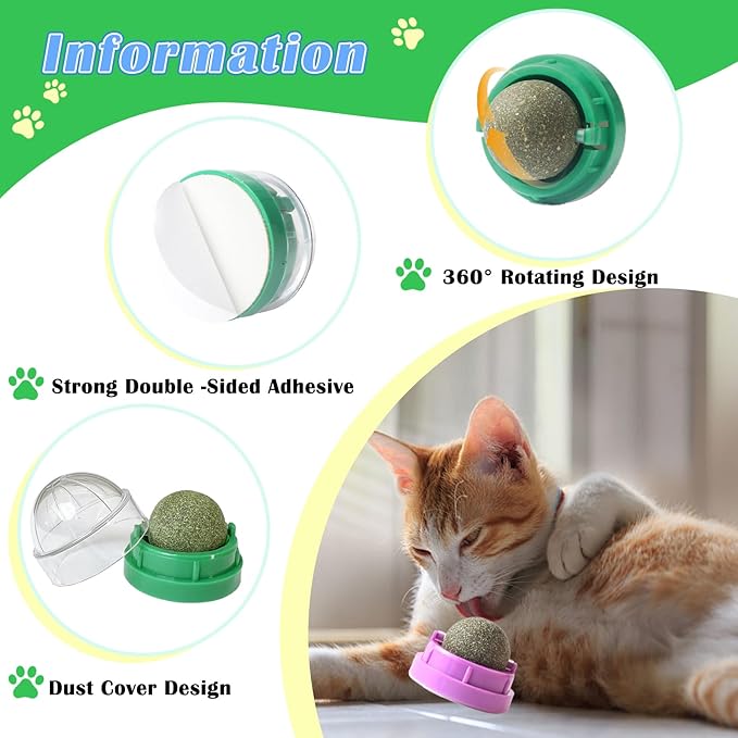 6PCS Catnip Balls for Cats Wall Edible Cat Toys with Catnip Silvervine Gall Fruit Flavors for Cat Lick Safe Teeth Cleaning Dental Cat Toy