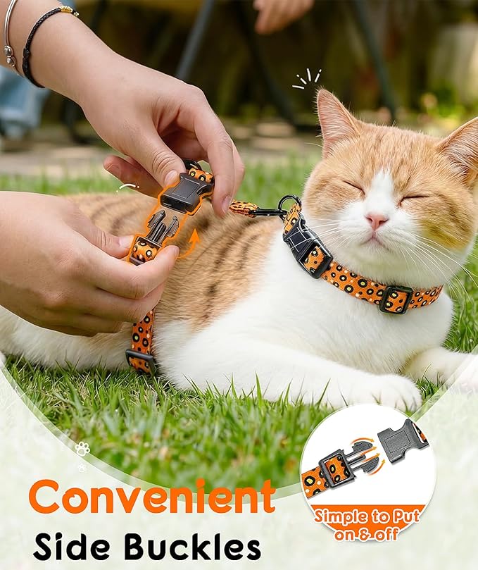 Halypet Cat Harness and Leash Set, Escape Proof 3-in-1 Adjustable Harness for Cats & Kitten, Soft Lightweight, Easy On & Control for Walking, Travel & Outdoor Use, Vibrant Leopard Orange, Medium