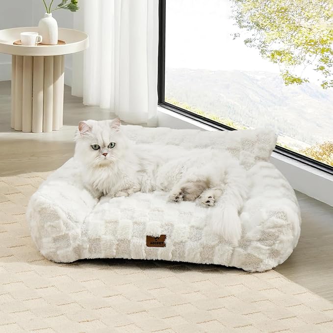 ABCPET Cat Bed Cats Couch for Puppy and Kitten, Fluffy Pet Couch Small Dog Sofa Bed, Supportive Cat Sofa for Indoor Cats, Washable Cover & Non-Slip, 26 inch, White