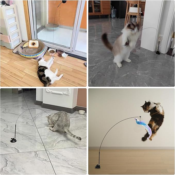 Cat Toys Interactive Hands-Free 8 Pack Cat Toys for Indoor Cats Toy Wand Natural Bird Feather,Hanging Door Lure Kitten Toy, Suction Cup Pet Indoor Dancing Playing Toys, Suction Cup Pet Playing
