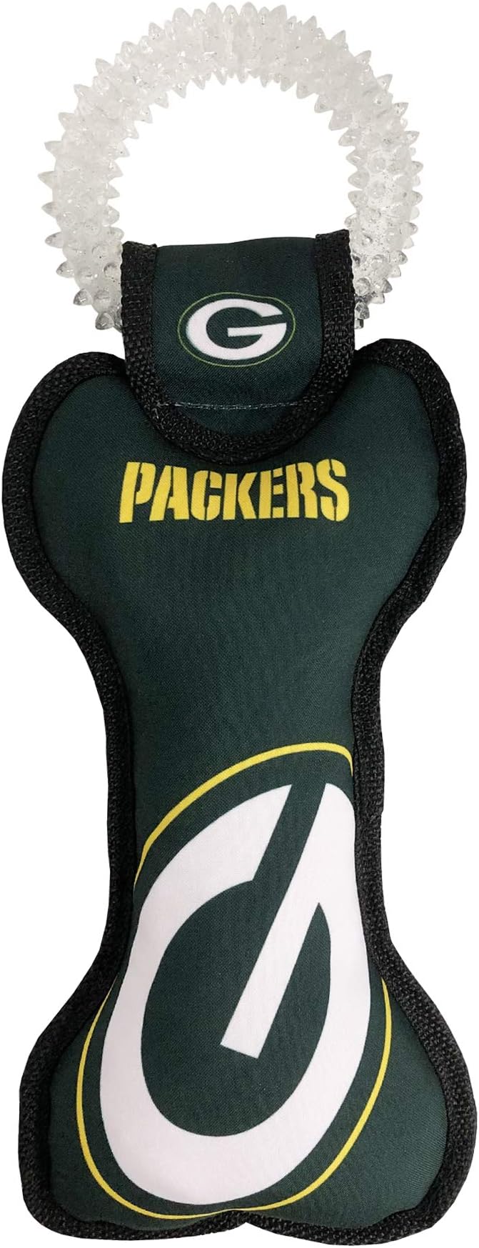 Pets First NFL Green Bay Packers Dental Dog TUG Toy with Squeaker. Tough PET Toy for Healthy Fun, Teething & Cleaning Pet's Teeth & Gum. (GBP-3310)