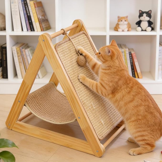 Baoblaze Cat Scratcher Bed Hammock Furniture Protector Rest and Supplies with Toy for Indoor Cats Scratch Pad