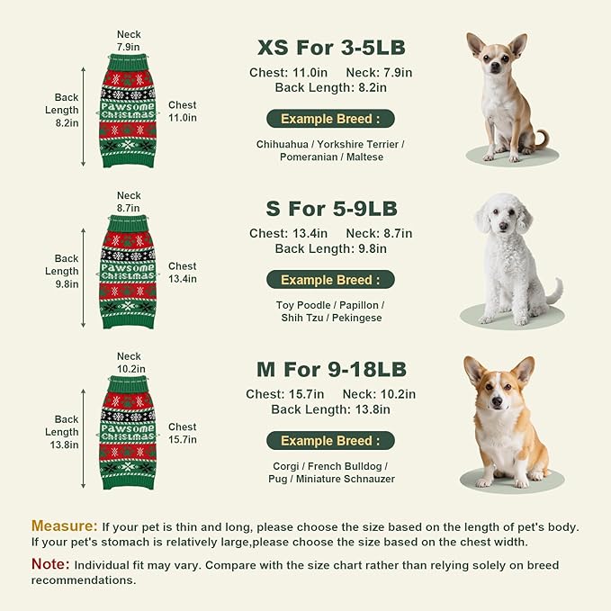 Dog Sweater Knitted for Small to Large Dogs Boy Girl, Classic Turtleneck Dog Christmas Sweaters, Warm & Soft Pet Clothes for Winter (Santa Green, M)