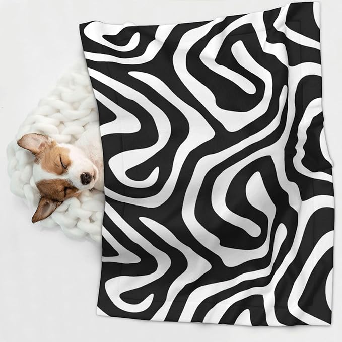 Cat Dog Blanket Psychedelic Black White Swirl Wavy Abstract Lines Ultra Soft Warming Mat for Indoor Pet Beds Furniture 27.6 X 19.7inch