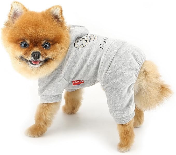 SMALLLEE_LUCKY_STORE Dog Hoodies for Small Dog Girls Rhinestone Crown Doggie Outfits Puppy Pajamas with Leash Hole Stretchy Soft Velvet Clothes 4 Legged Jumpsuit Pet Tracksuit Cat Apparel