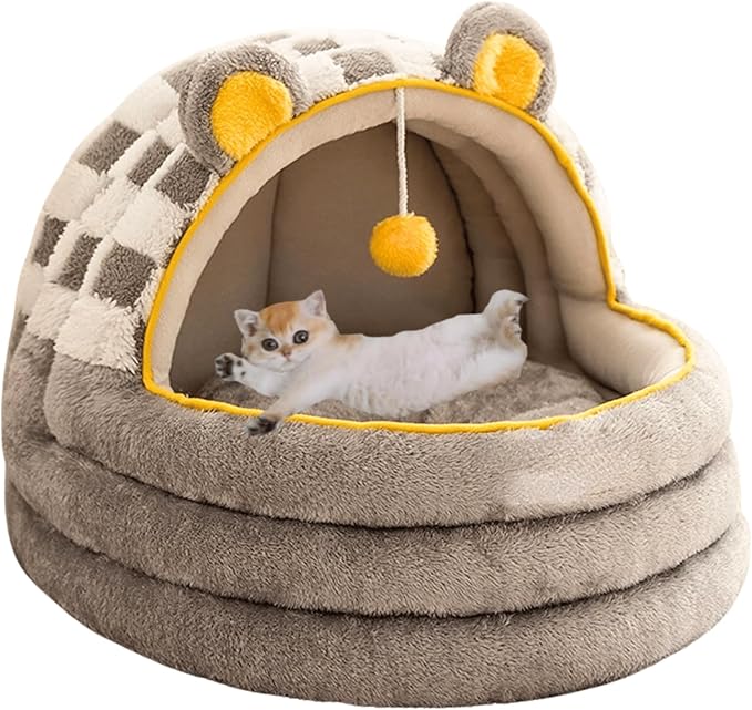 Cat Bed Cave, Cute Cat Bed for Indoor Cat, Lovely Cat Houses for Indoor Cats for Cat, Warm Cave Bed for Puppy and Kitten (Grey,Medium)