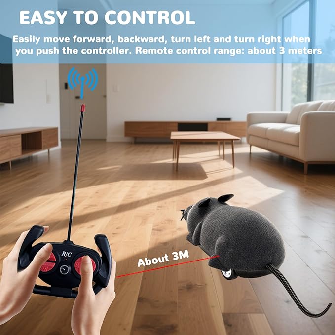 Remote Control Rat Mouse Cat Toy Realistic RC Fake Rat Mouse Toy Flocking Wireless Funny Chasing Electronic Interactive Cat Toys Prank Joke Scary Trick Rats for Cats Dogs Novelty (Grey)