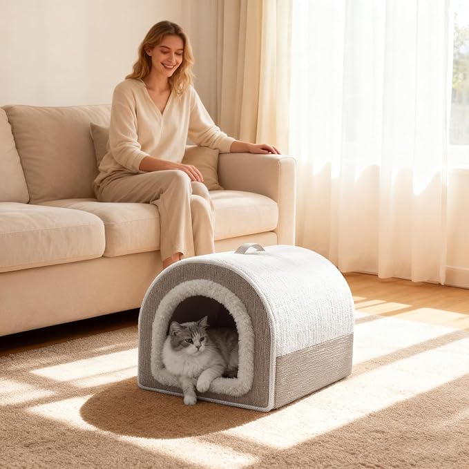 Outdoor Cat Houses, Winter Pet Indoor House Cat Mat, Washable Warm Plush Enclosed pet Bed, Shelter for Kitten/Puppy/Living Room/Bedroom/Playing Resting Napping
