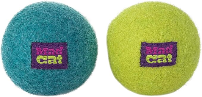 Mad Cat Wacky Wool Balls with Catnip and Silvervine Blend Natural Wool Fiber Cat Toys, Pack of 2