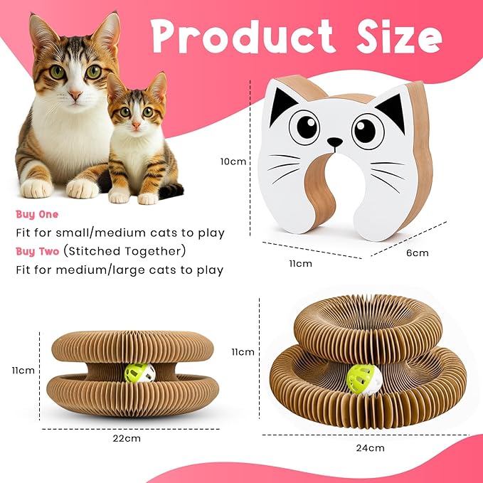 Kitty Curls Cat Toy (Large) Twisty Paws Kurlz | Magnetic Magic Organ Cat Scratcher | Interactive Cardboard with Bell Ball & Hanging Teaser | Honeycomb Design | 1 pcs Teaser 1 pcs Scratcher