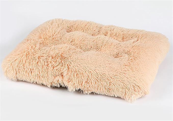 Long Plush Calming Pet Bed Cuddler Pet Bed for Dogs and Cats Fluffy Faux Fur Dog Bed with Anti Slip Bottom Machine Washable Pet Sleep Bed Crate Mat Champagne L