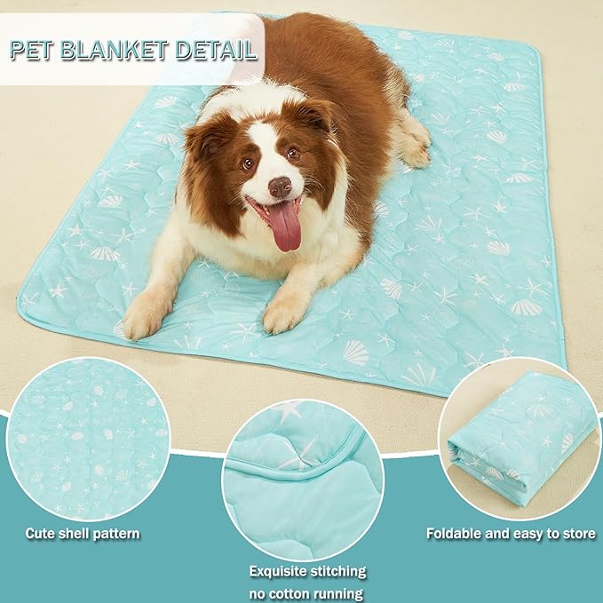 BAMY Cat Cooling Blanket Summer Dog Silk Quilt Pet Mat Cushion Washable Kitten Ice Pad for Bed Couch Sofa, Soft Liquid Pee Proof Pet Furniture (Blue, Small)