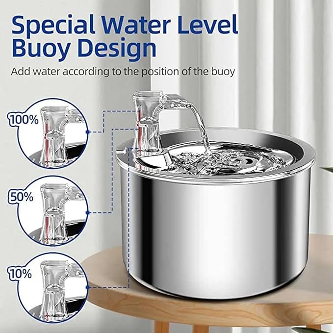 TsoLay Cat Water Fountain Stainless Steel, 2L/67oz Automatic Dog Dispenser Water Bowl with Water Level Window, Intelligent Circulating Water and Faucet Design, Suit for All Kinds of Cat