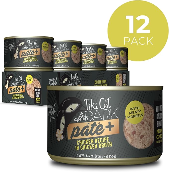 Tiki Cat After Dark Pate+ Wet Cat Food, Chicken, 5.5 oz. Cans (Pack of 8)