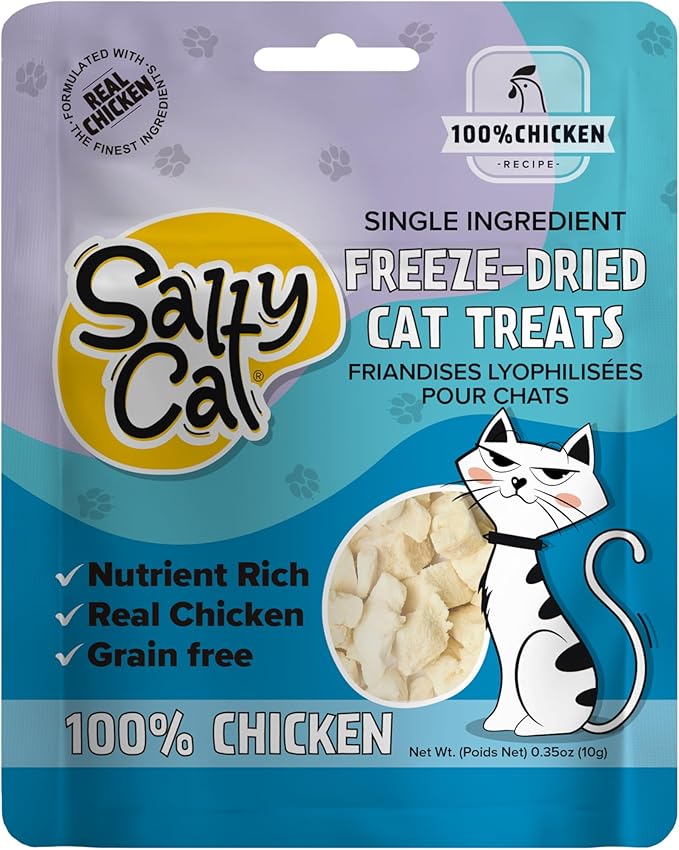 Salty Cat Natural Freeze-Dried Chicken Cat Treats, 10g Bag (12 Packs)
