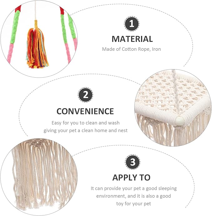 KALLORY Macrame Cat Hammock Bed Hanging Cotton Rope Swing Bohemian Style Decorative Cat Accessory Indoor Kitten Furniture