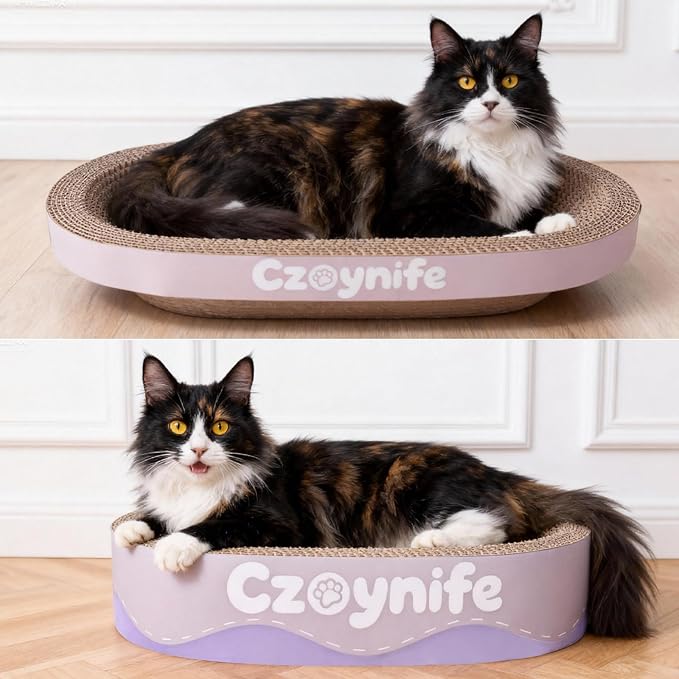 3PCS Cat Scratcher Bed, Oval Cat Scratcher Pad Bowl Nest for Indoor Cats, Round Cat Scratching Cardboard, Furniture Protector for Couch, for Kittens (Purple, 17 * 11.5 in)