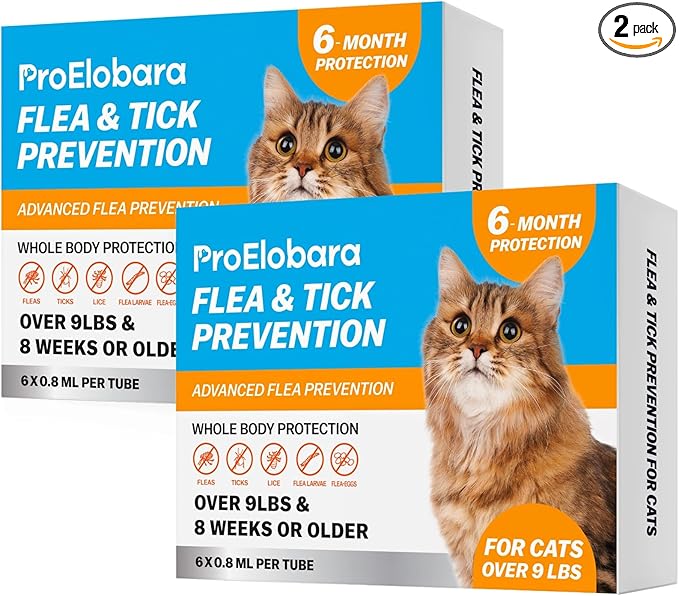 Topical Flea and Tick for Large Cats: Waterproof Topical Cat Flea and Tick – Fast-Acting & Long-Lasting at Home Control for Cats Over 9 lbs and 8 Weeks or Older – 12-Dose Supply