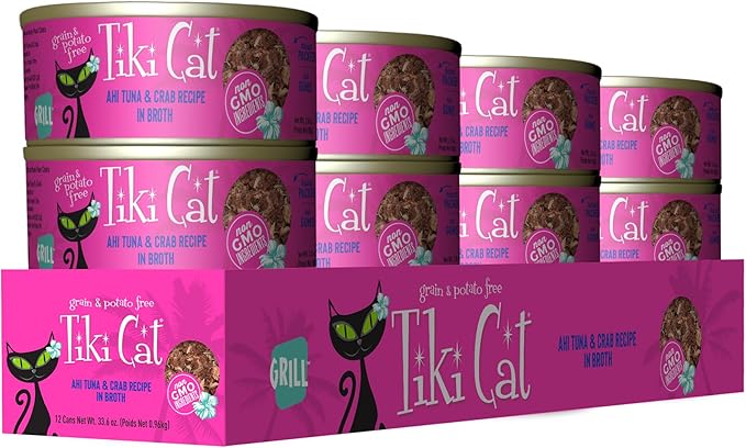Tiki Cat Grill Wet Cat Food, Ahi Tuna & Crab, 2.8 oz. Cans (12 Count)