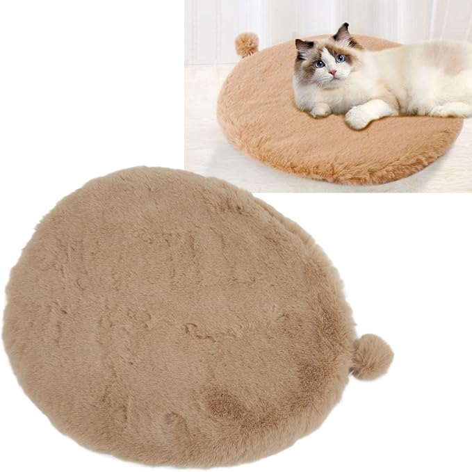 KANASI 1.6 Inch Round Faux Rabbit Fur Cat Bed, Replacement Pad for Pet Sleeping Mats for Windowsills Cages Kennels and Furniture (Grey)