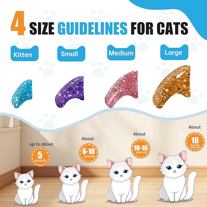 joyous 160pcs Glitter Cat Nail Caps (16 Sparkle Colors), Soft Pet Claw Covers for Kittens, with 8 Adhesives & 16 Applicators - Protects Furniture & Skin, Long-Lasting Anti-Scratch (M)