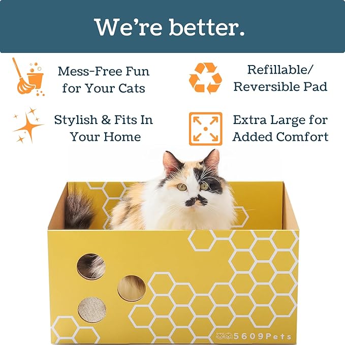 5609PETS Cat Scratching Box, Extra Large Refillable Double-Sided Scratch Pad, No-Mess Cat Scratcher for Indoor Cats