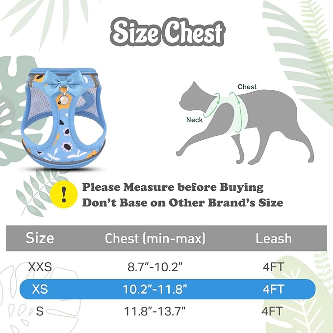 Cat Harness and Leash Escape Proof for Walking, Adjustable Soft Kitten Harness with Reflective Straps Step in Cat Vest Harness for Small Kitten and XS Dogs (Blue, XS-Chest(10.2"-11.8"))