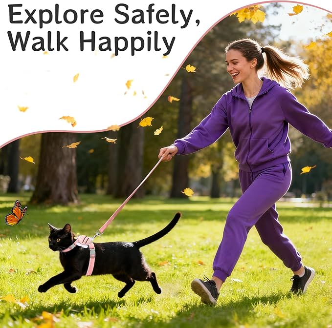 Cat Harness and Leash Set - Escape Proof Adjustable Soft Vest for Cats, Breathable Comfortable Kitten Harness for Outdoor Walking and Travel