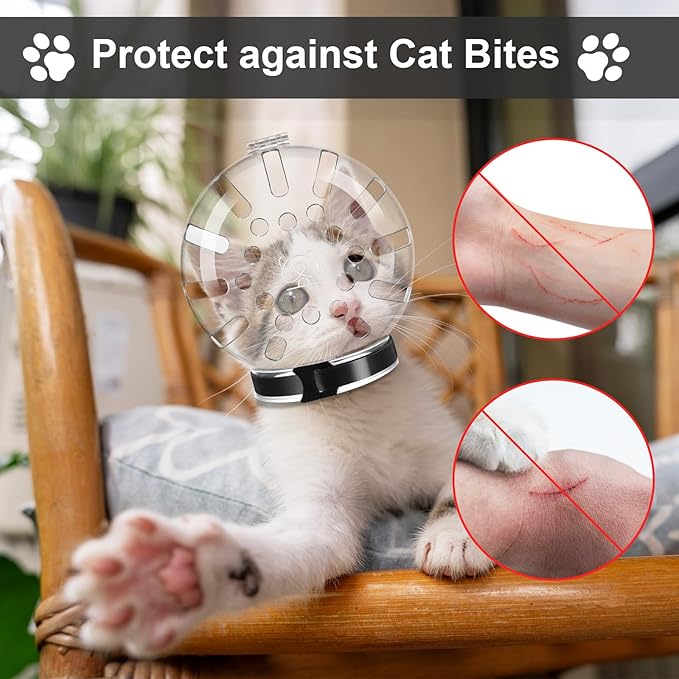 Kifmurase Cat Muzzle for Grooming Adjustable Hood Transparent Cats Helmet Anti Bite Muzzles Prevent from Cats Biting Scratching, Breathable Cat Bubble Muzzle for Nail Trimming Shaving and Bathing
