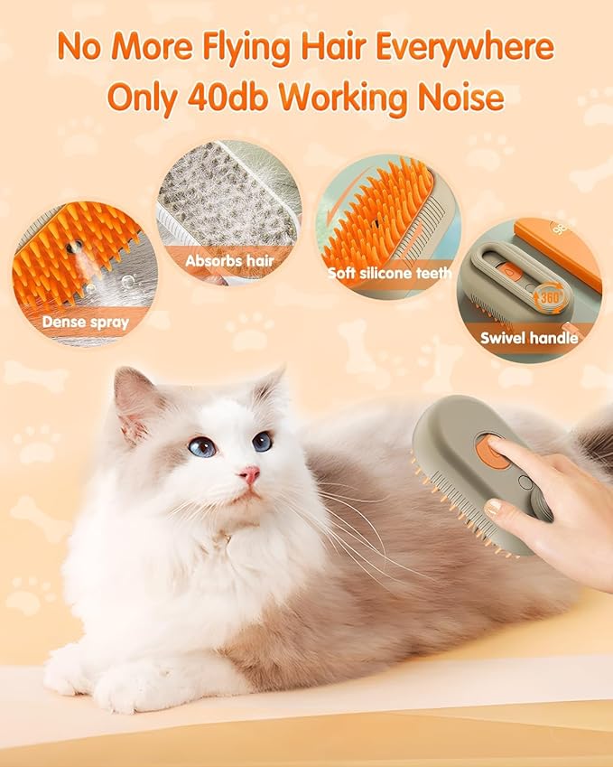 Pet Steam Brush, 2026 Upgrade 3 in 1 Self Cleaning Steam Cat Brush Pet Spray Comb, Anti-Static Pets Grooming Spray Brushes with Massage Cleaning Shedding for Long Short Haired Cats Dogs (Coffee)