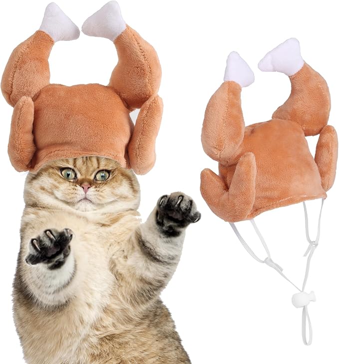FOIMAS Thanksgiving Turkey Hat for Cat Small Dog Turkey Drumstick Costume Hat for Cat and Small Dog Thanksgiving Costume Decoration Supply