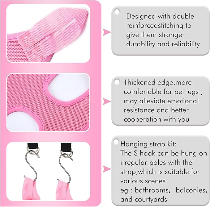 Ferraycle 14 in 1 Pet Grooming Hammock for Dogs Cats, Dog Grooming Sling, Cat Nail Trimming Kit, Restraint Bag with Clipper File for Nail Trimming Ear Cleaning Bathing Small Pets(Pink)