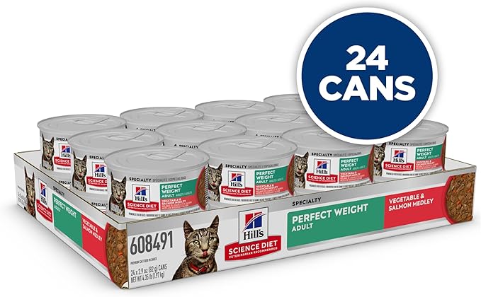 Hill's Science Diet Adult Perfect Weight Wet Cat Food, Vegetable & Salmon, 2.9 oz. Cans, 24-Pack
