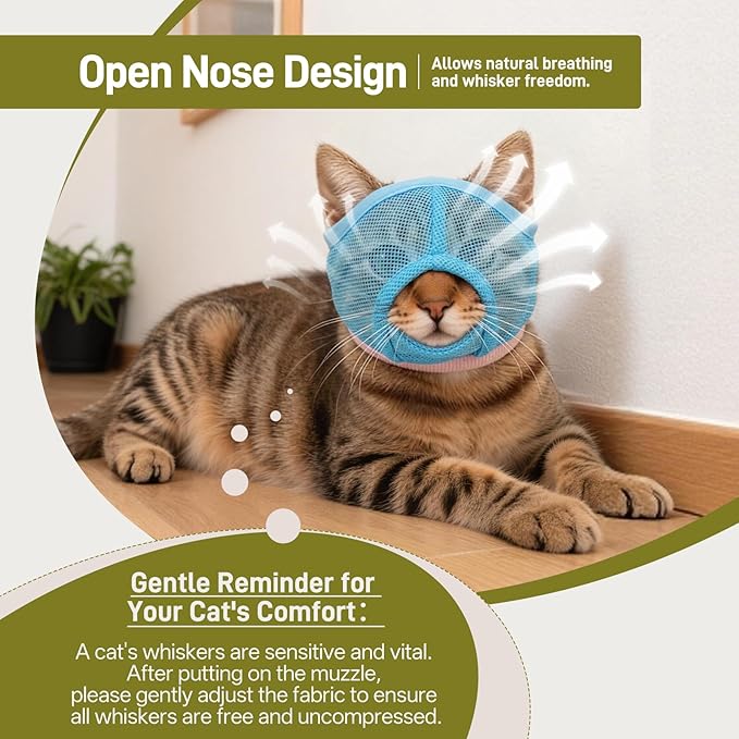 Pezluxe 2pcs Cat Muzzle for Grooming & Nail Trimming, Breathable Mesh Muzzles to Prevent Biting Chewing Scratching, Soft Cat Mouth Guard for Bathing Vet Visits (Blue, L)