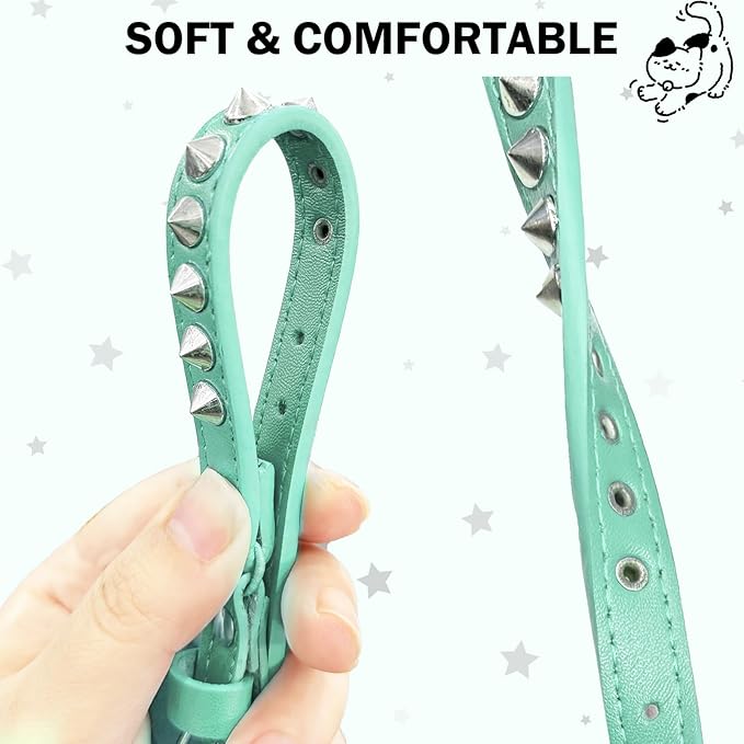Leather Cat Collars for Boy Girl Cats with Bell and Safety Elastic Belt, Personalized Rivets Stud Adjustable Safe Buckle Collar with Skull Charm for Kitty Small Pets, Halloween Cat Collar