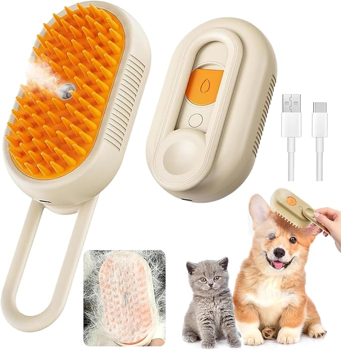 Cat Steam Brush for Shedding, 2026 New 4 in 1 Rechargeable Steam Pet Brushes for Cats & Dogs, Indoor Anti-static Pets Brush for Massage, Cleaning, Shedding & Combing Hair (Beige)