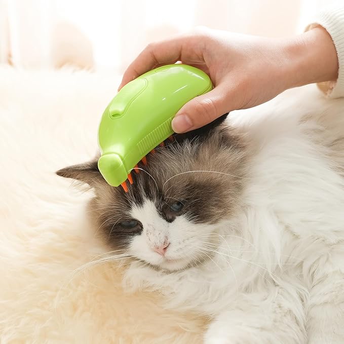 Cat Steam Brush, Cute Banana Shape Hair Brush Cat Dog Pet Brush Massager Steaming Spray Massaging Comb, Steam Cat Brush, Flyaway Hair Prevention Cat Grooming Brush, Dog Grooming Supplies (B)