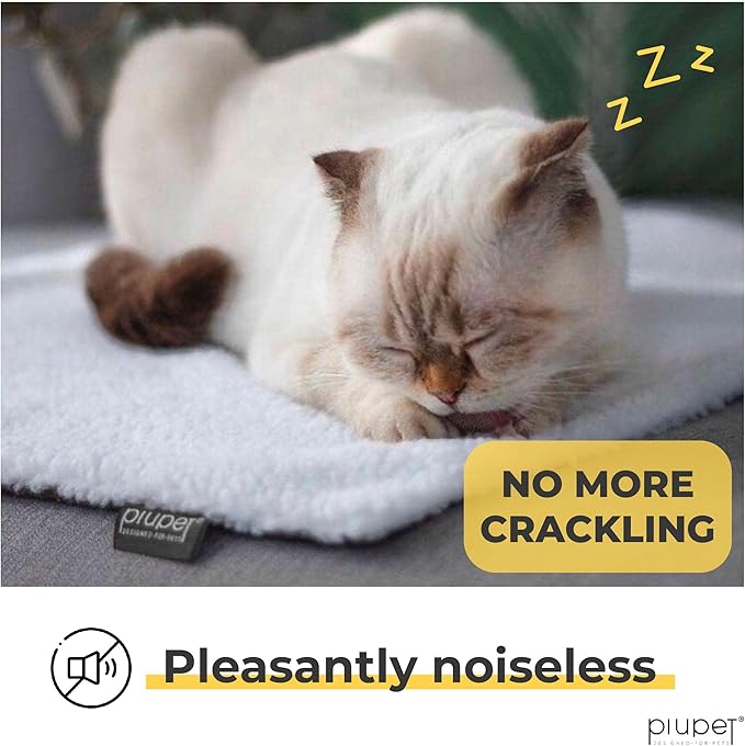 PiuPet® Self Heating Cat Bed 23.5 x 17.7inch - Thermal Self Warming Cat Mat for Indoor & Outdoor Use - Extra Soft Fluffy Blanket, Non-Electric Pad, Non-Slip Bottom, Removable & Washable Cover (White)