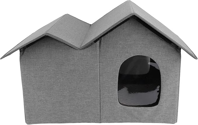 AYNEFY Cat Beds Furniture Outdoor Cat Cave Spacious Peaked Design Enclosed Hideaway with Portable Folding Design for Year Round Comfort Foldable House for Indoor Cats (Dark Grey)