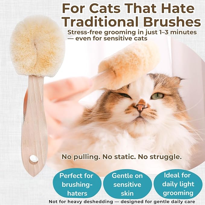 Wablade Cat Brush, Gentle Grooming Brush for Sensitive Cats & Kittens – Soft Grooming & Massage, Gently Removes Loose Surface Fur (Not a Deshedding Tool), Sisal, Made in Japan (Type-A)