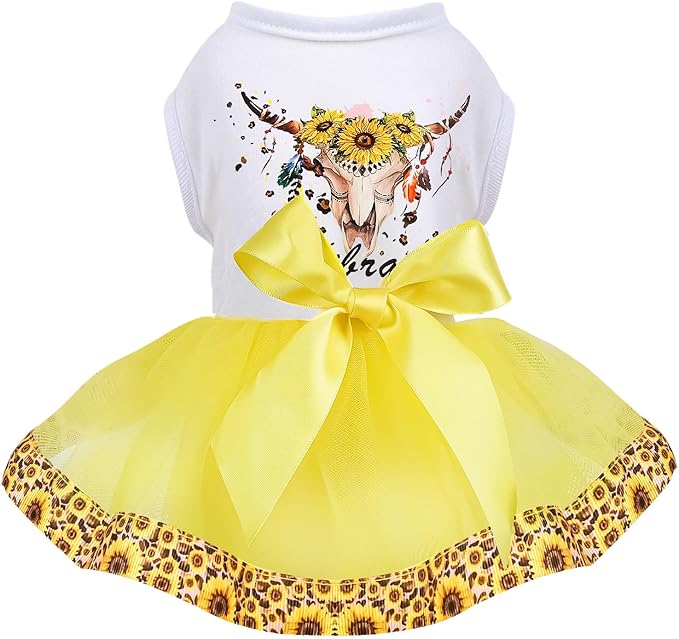 Sunflower Lace Dog Dress - Cute Tutu Outfit for Small Medium Dogs and Cats - Yellow, XS, Sunflower Yellow